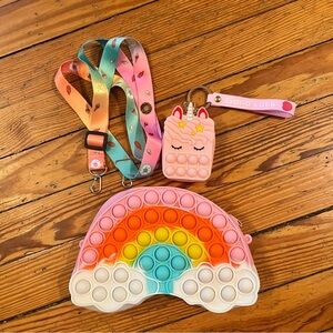 Rainbow Pop It Purse with Unicorn Keychain